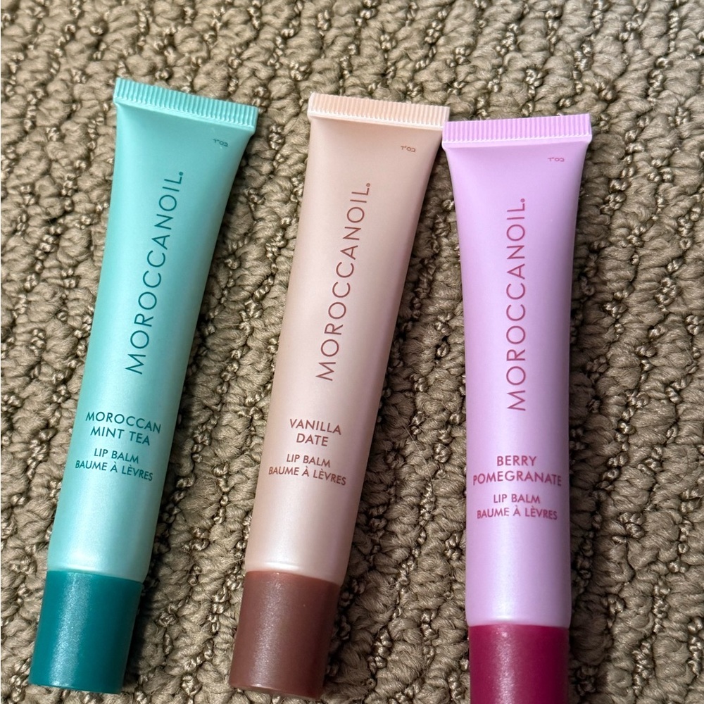 Moroccanoil Lip Balm Trio - Berry Pomegranate, Vanilla Date, Moroccan Mint Tea